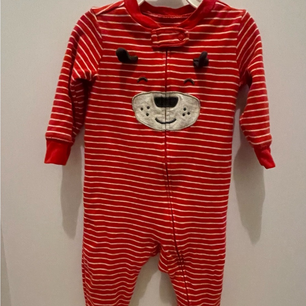 Carter's Red Striped Footie with Bear Face